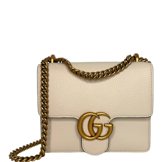 Gucci GG Marmont Small Schultertasche Kalbsleder Creme Gold Gucci