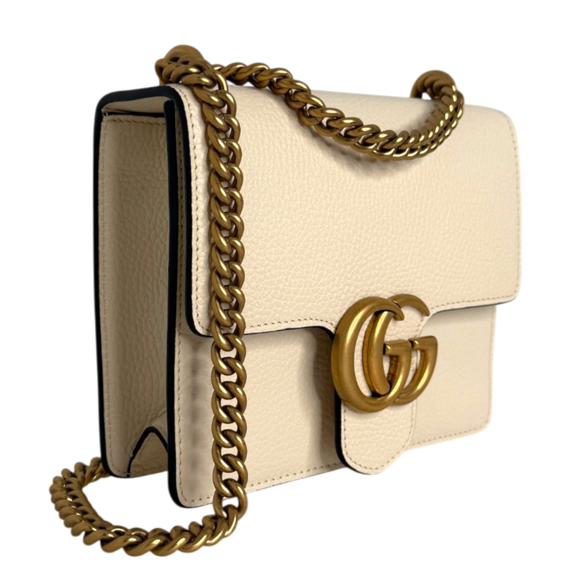 Gucci GG Marmont Small Schultertasche Kalbsleder Creme Gold Gucci