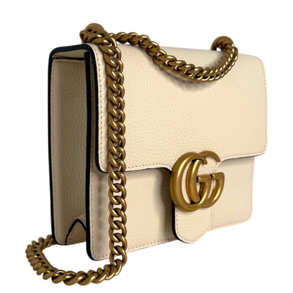 Gucci GG Marmont Small Schultertasche Kalbsleder Creme Gold Gucci