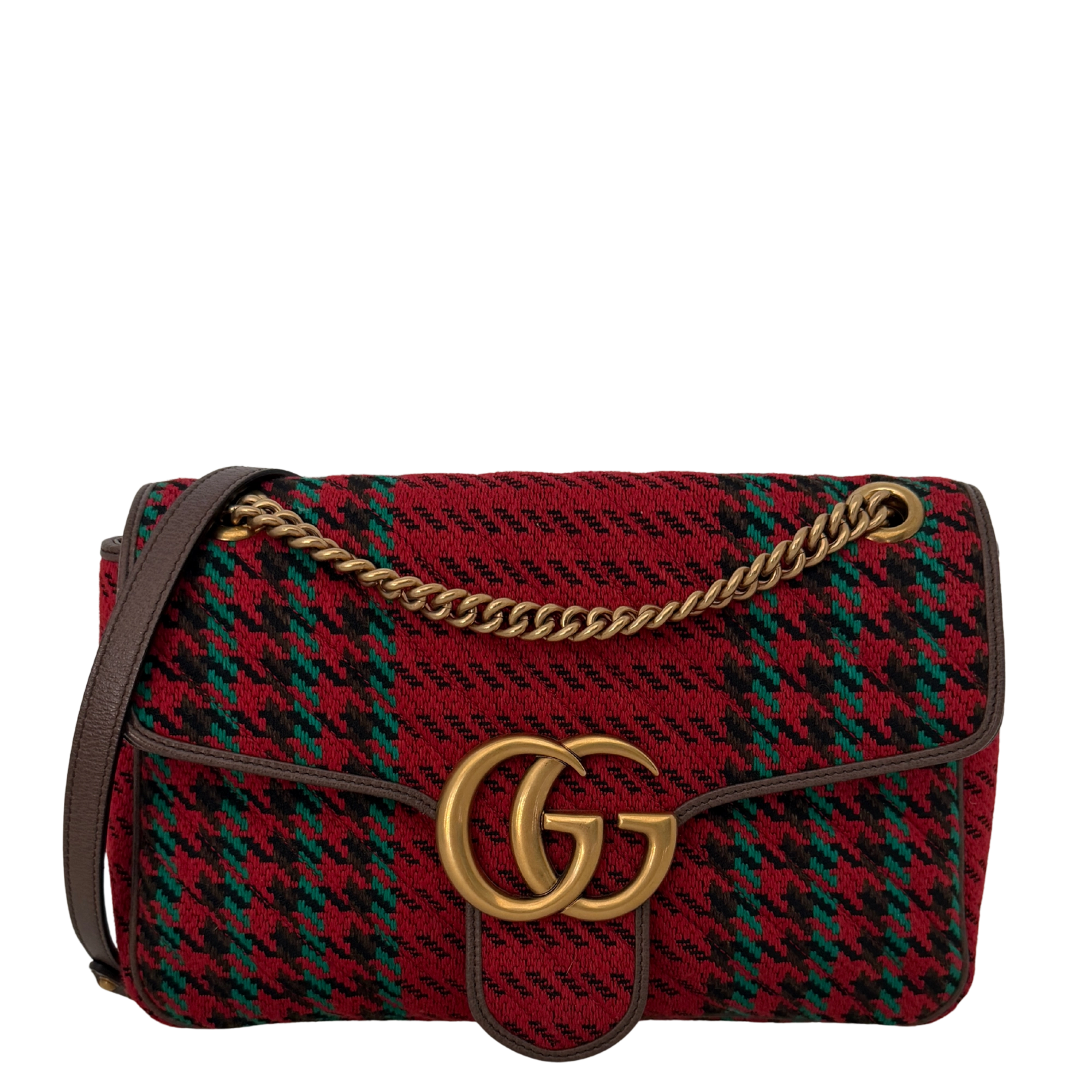 Gucci GG Marmont Woll-Tweed Karomuster rot/ grün / neuwertig Gucci
