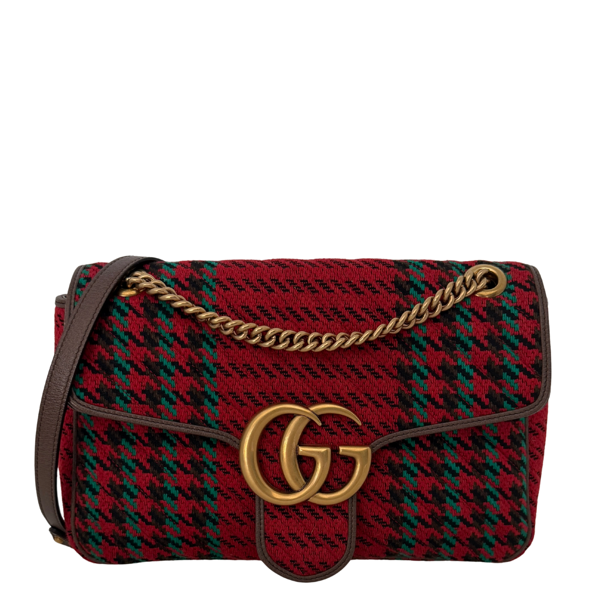 Gucci GG Marmont Woll-Tweed Karomuster rot/ grün / neuwertig Gucci