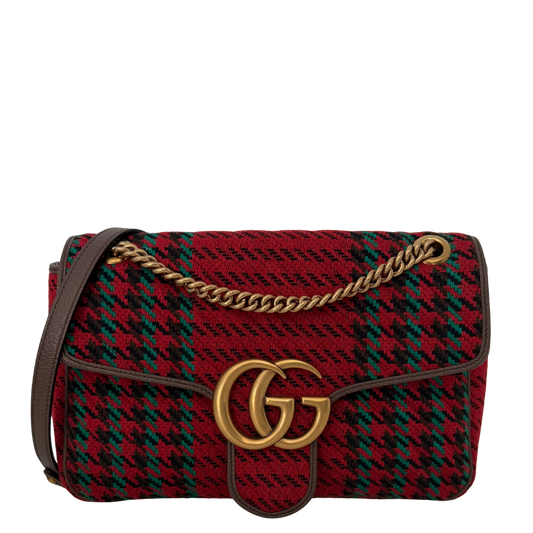 Gucci GG Marmont Woll-Tweed Karomuster rot/ grün / neuwertig Gucci