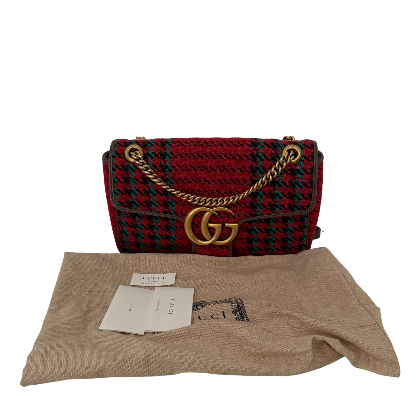 Gucci GG Marmont Woll-Tweed Karomuster rot/ grün / neuwertig Gucci