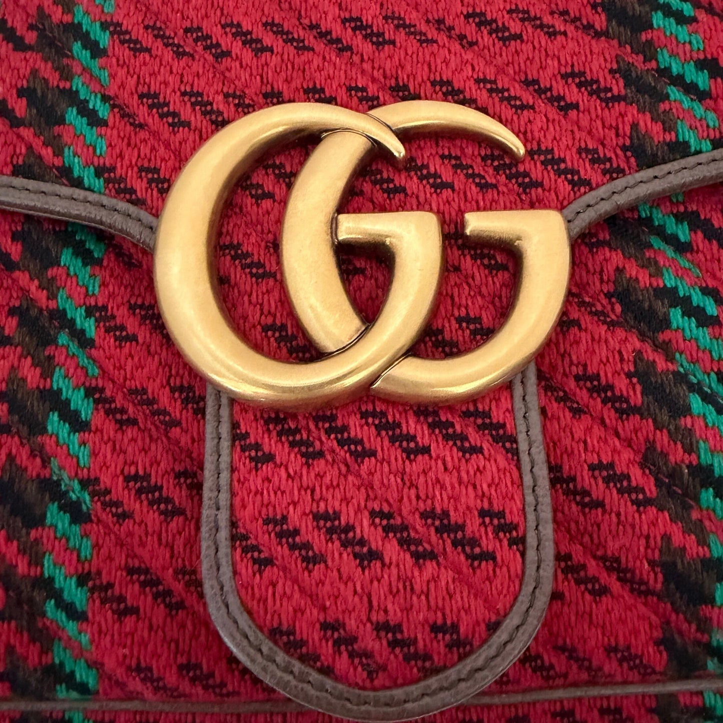 Gucci GG Marmont Woll-Tweed Karomuster rot/ grün / neuwertig Gucci