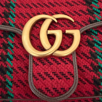 Gucci GG Marmont Woll-Tweed Karomuster rot/ grün / neuwertig Gucci
