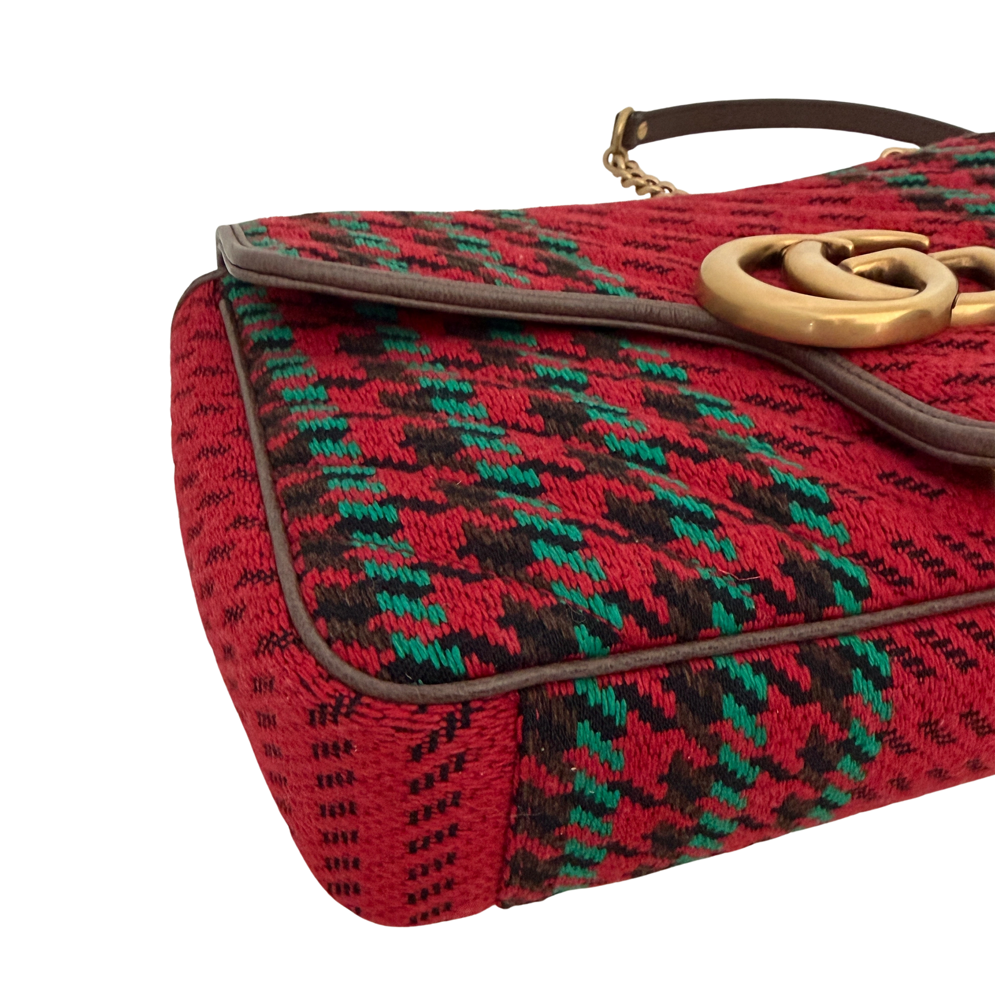 Gucci GG Marmont Woll-Tweed Karomuster rot/ grün / neuwertig Gucci