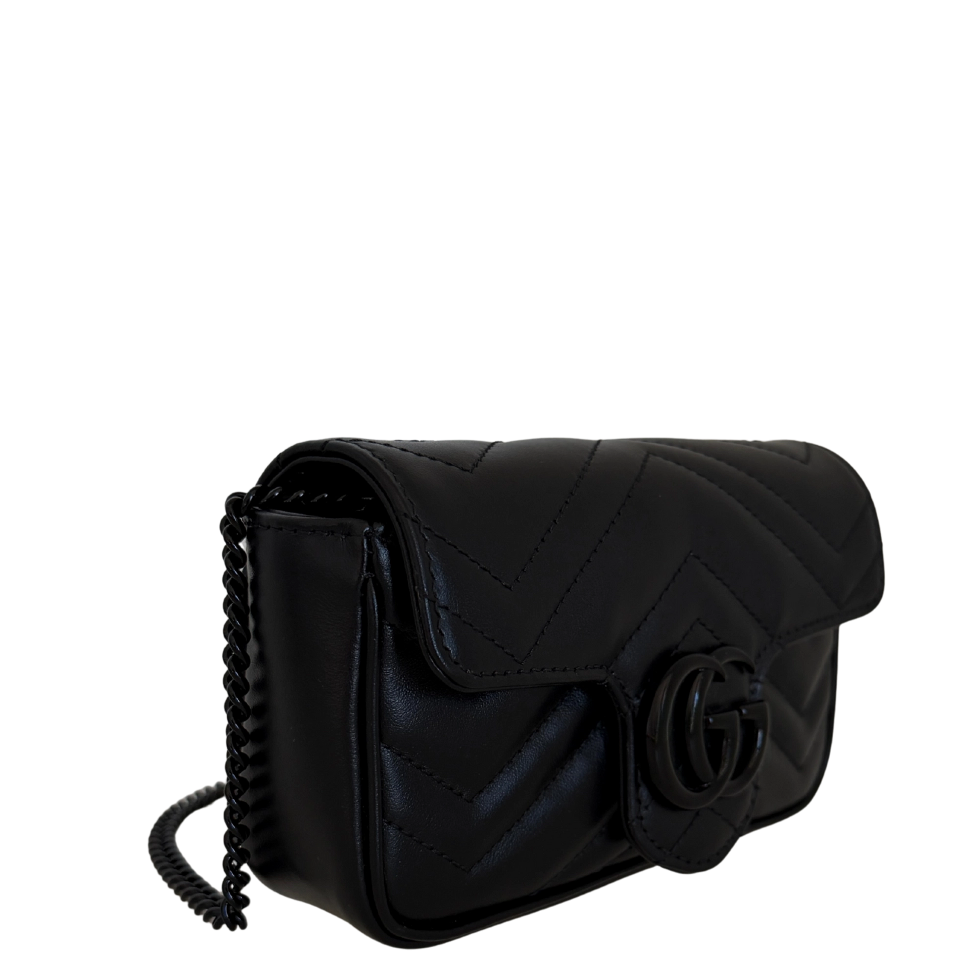 Gucci Super Mini Marmont GG Ledertasche schwarz Fullset / neuwertig Gucci