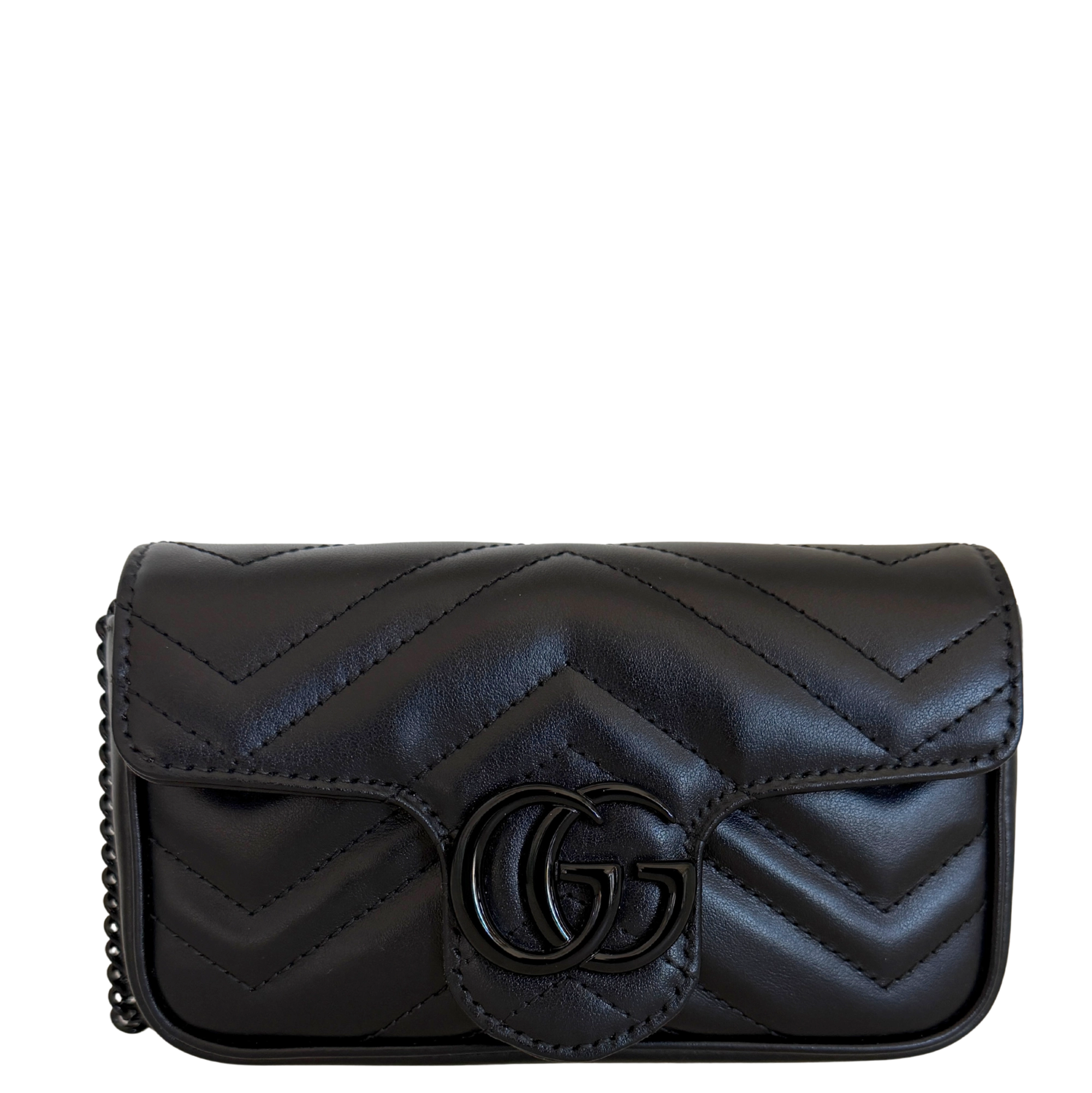 Gucci Super Mini Marmont GG Ledertasche schwarz Fullset / neuwertig Gucci