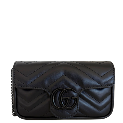 Gucci Super Mini Marmont GG Ledertasche schwarz Fullset / neuwertig Gucci