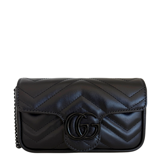 Gucci Super Mini Marmont GG Ledertasche schwarz Fullset / neuwertig Gucci