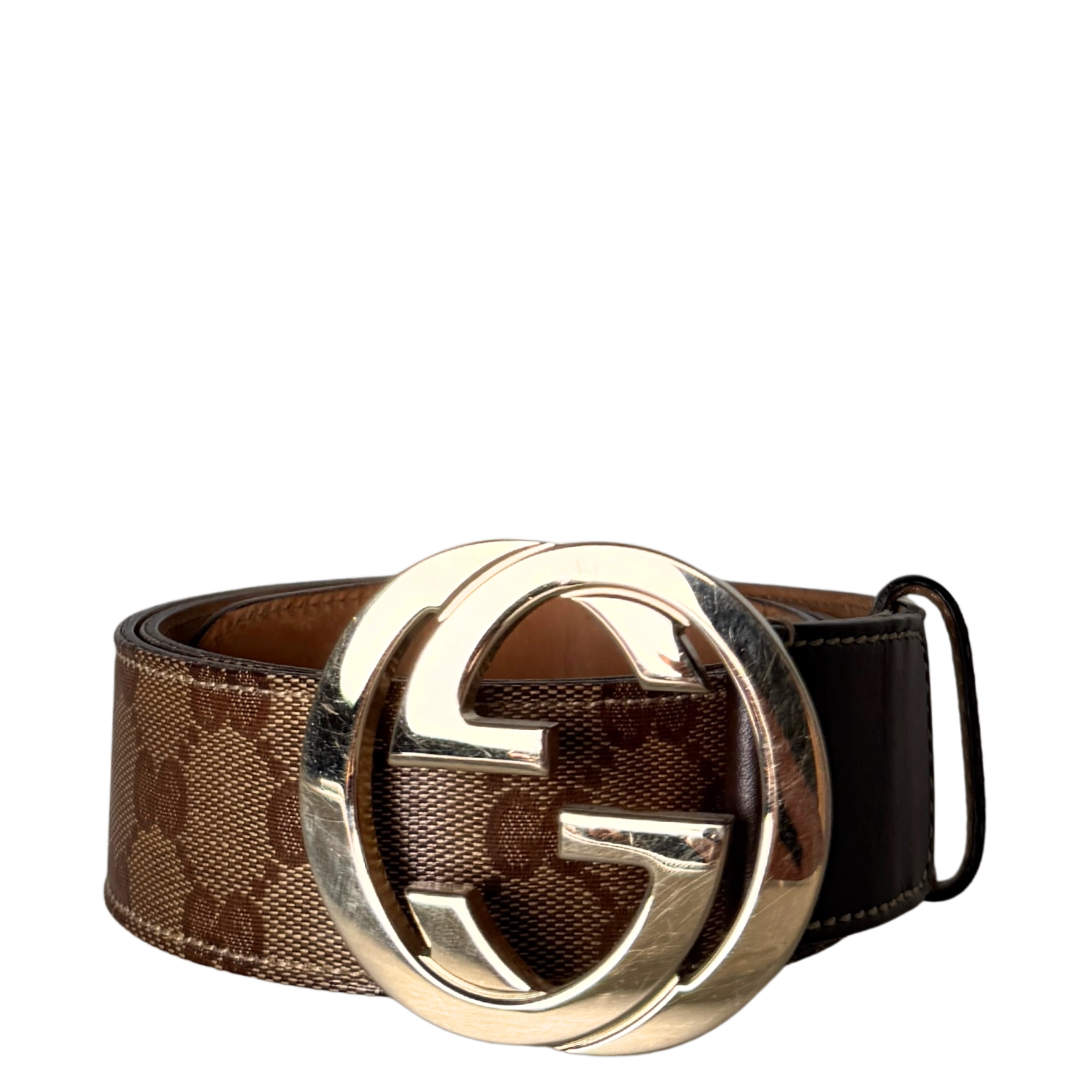 Gucci Interlocking GG Gürtel Canvas Größe 85 Braun / sehr gut Gucci