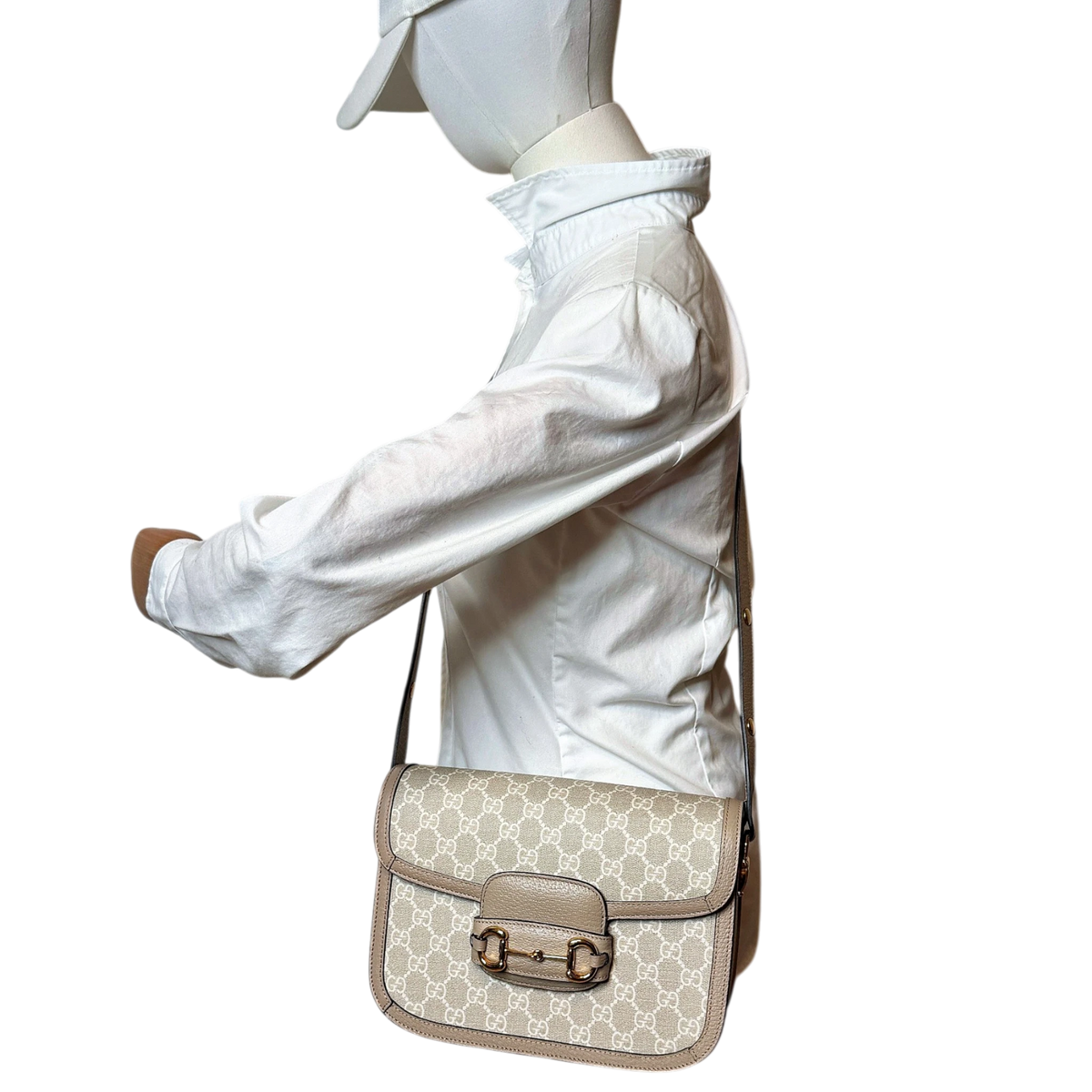 Gucci Horsebit 1955 Small Shoulder Bag GG Supreme Beige Weiß Gold Gucci