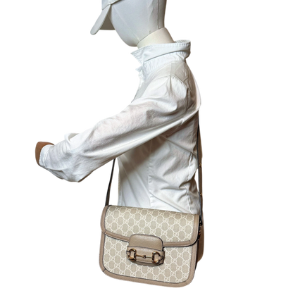 Gucci Horsebit 1955 Small Shoulder Bag GG Supreme Beige Weiß Gold Gucci