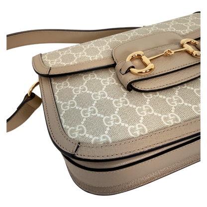 Gucci Horsebit 1955 Small Shoulder Bag GG Supreme Beige Weiß Gold Gucci