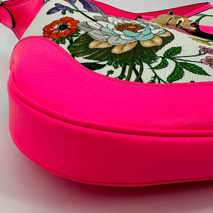 Gucci Jackie Flora Medium Hobo Bag Neon Pink / sehr gut Gucci