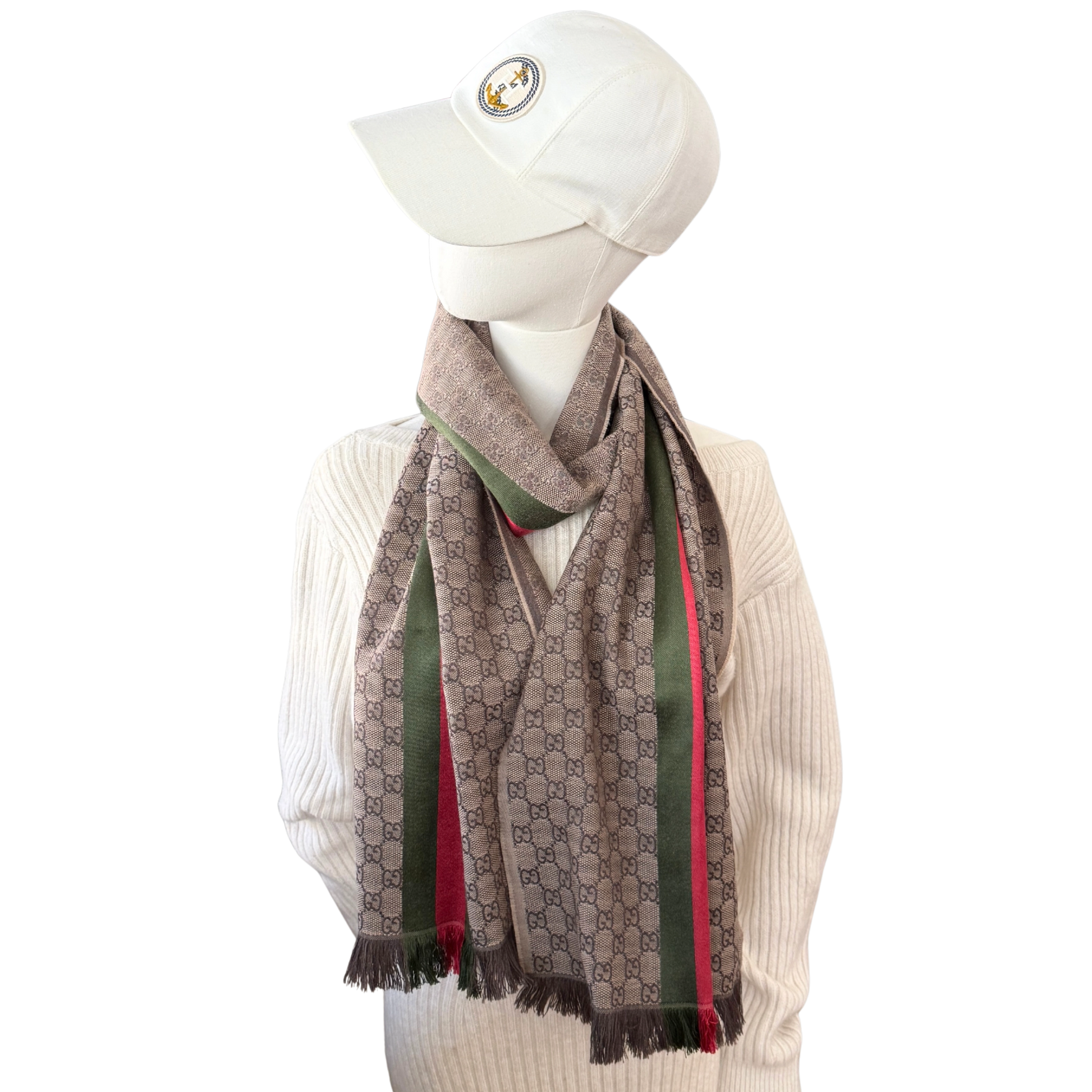 Gucci GG Schal aus Wolle und Seide Braun / neuwertig Gucci