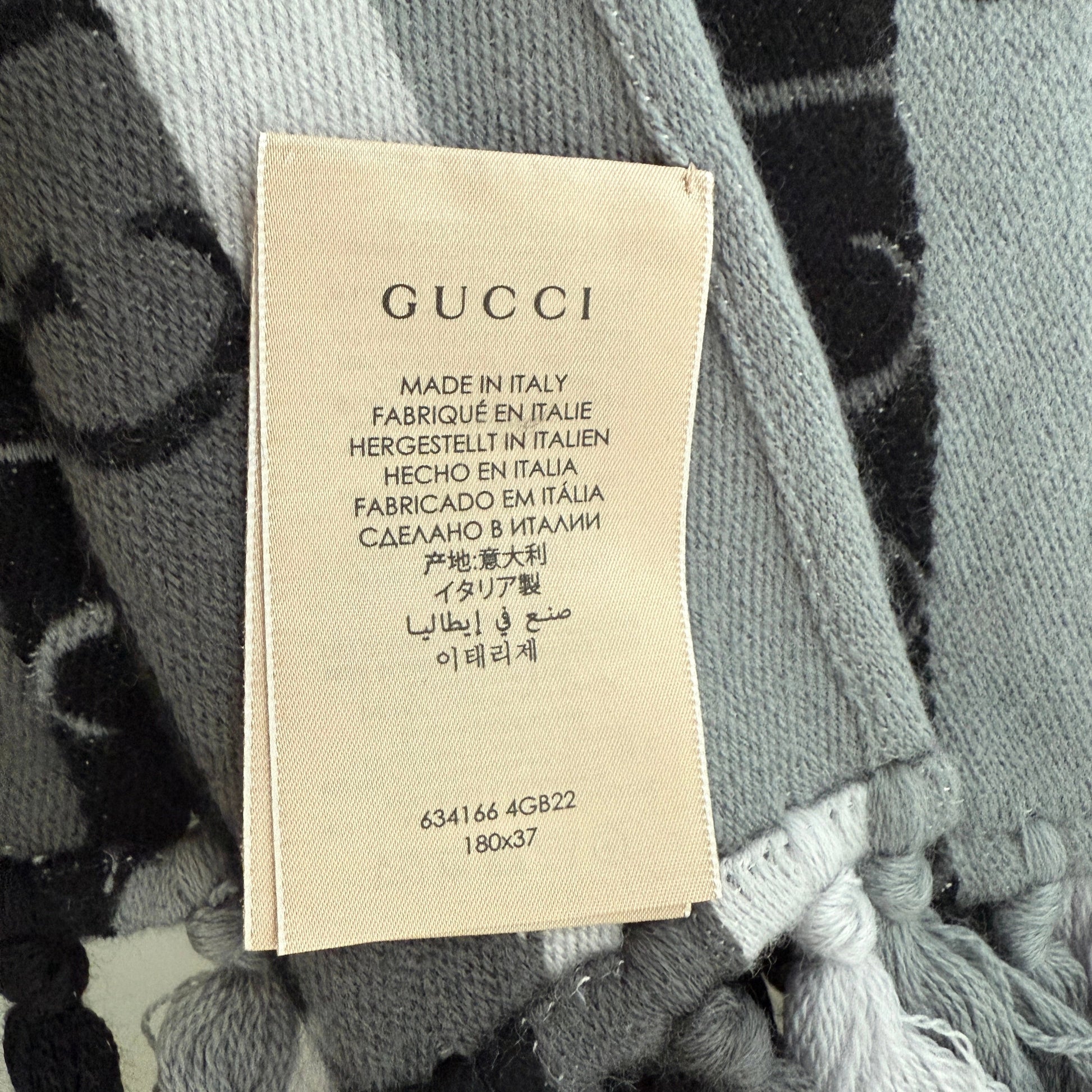 Gucci Gestreifter Schal aus Wolle Grau / neuwertig Gucci