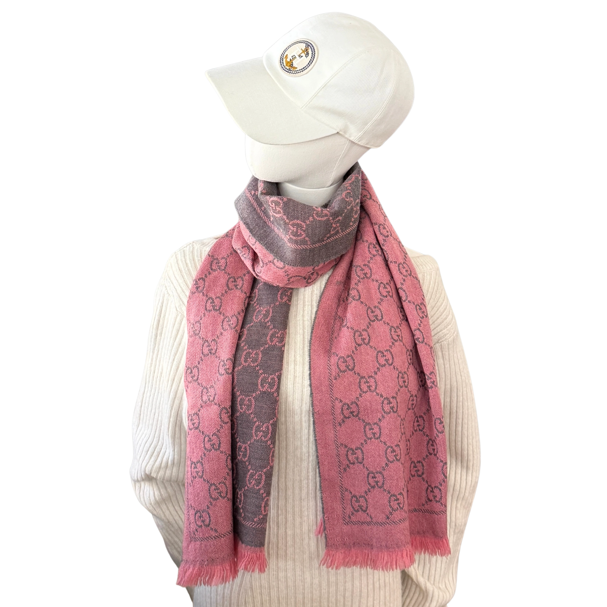 Gucci GG Schal aus Wolle Rosa Grau / sehr gut Gucci