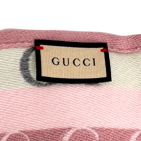 Gucci Gestreifter Schal aus Wolle Grau Rosa / neuwertig Gucci