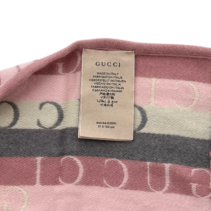 Gucci Gestreifter Schal aus Wolle Grau Rosa / neuwertig Gucci