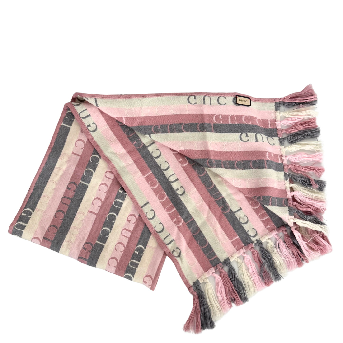 Gucci Gestreifter Schal aus Wolle Grau Rosa / neuwertig Gucci