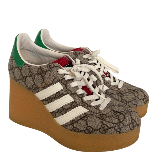 Adidas x Gucci Gazelle Wedge Beige GG Monogram Größe 38 Braun / sehr gut Gucci