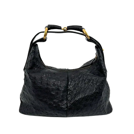 Gucci Horsebit Hobo Bag Ostrich Straußenleder schwarz / neuwertig Gucci