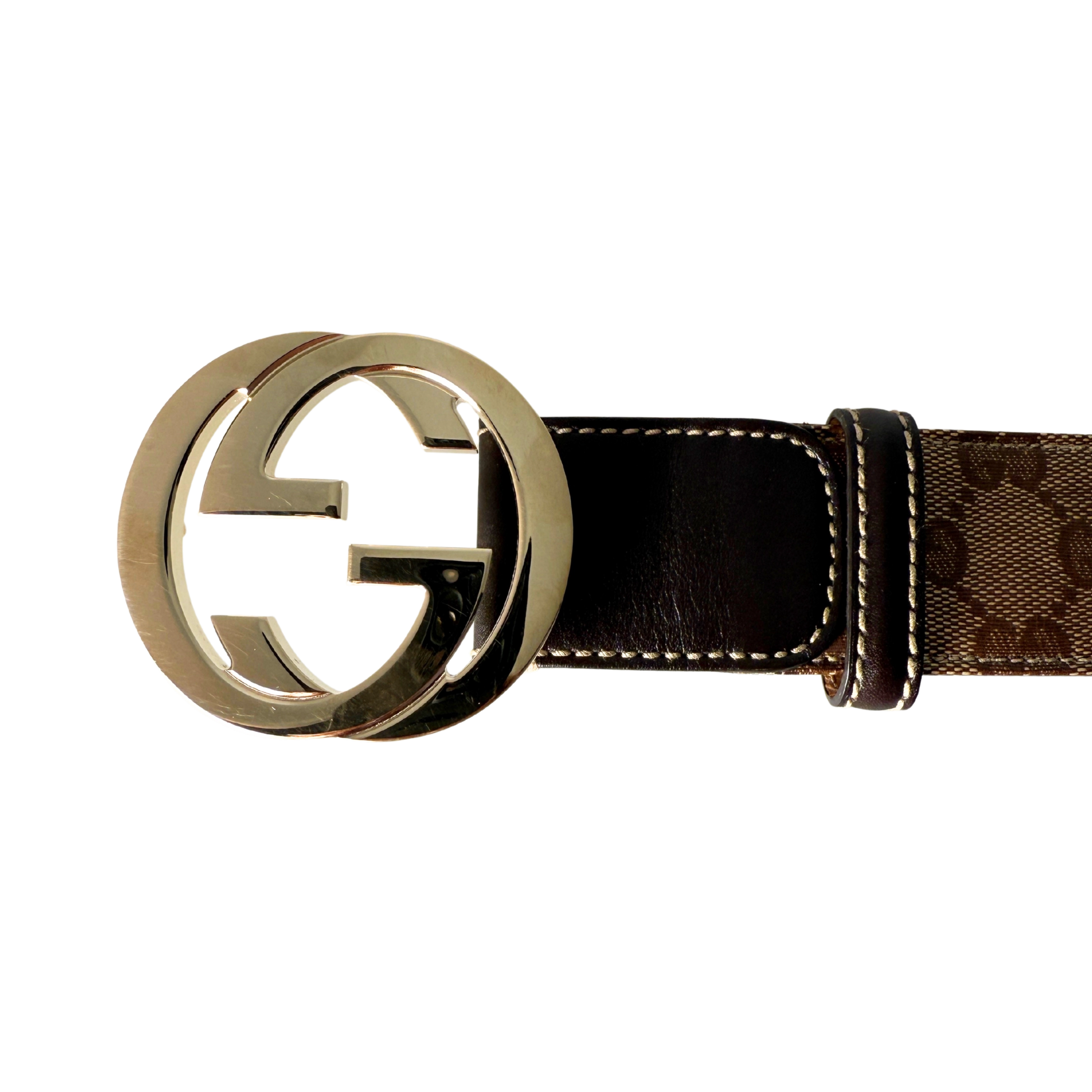 Gucci Interlocking GG Gürtel Canvas Größe 85 Braun / sehr gut Gucci