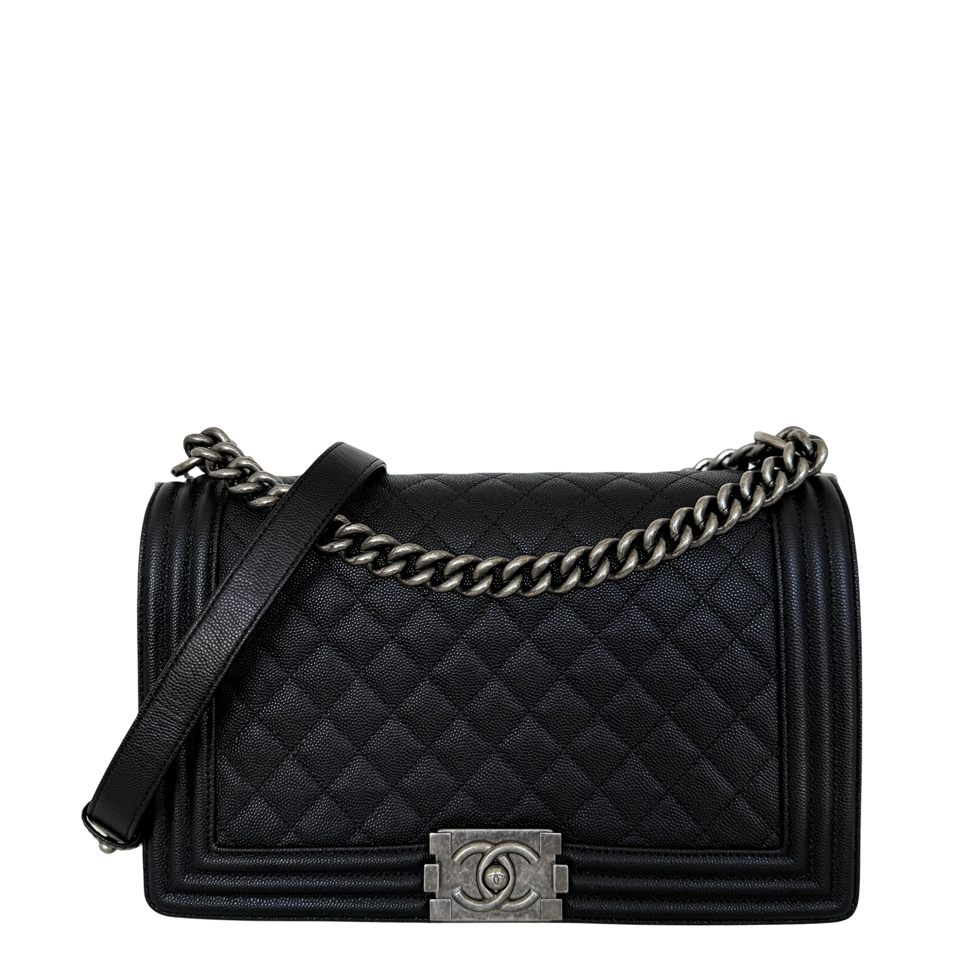Chanel Boy Medium Kaviarleder Schwarz Fullset / neuwertig Chanel