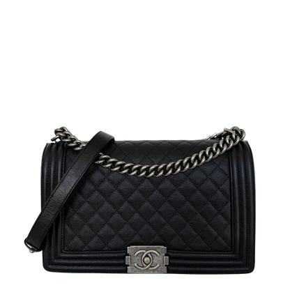 Chanel Boy Medium Kaviarleder Schwarz Fullset / neuwertig Chanel