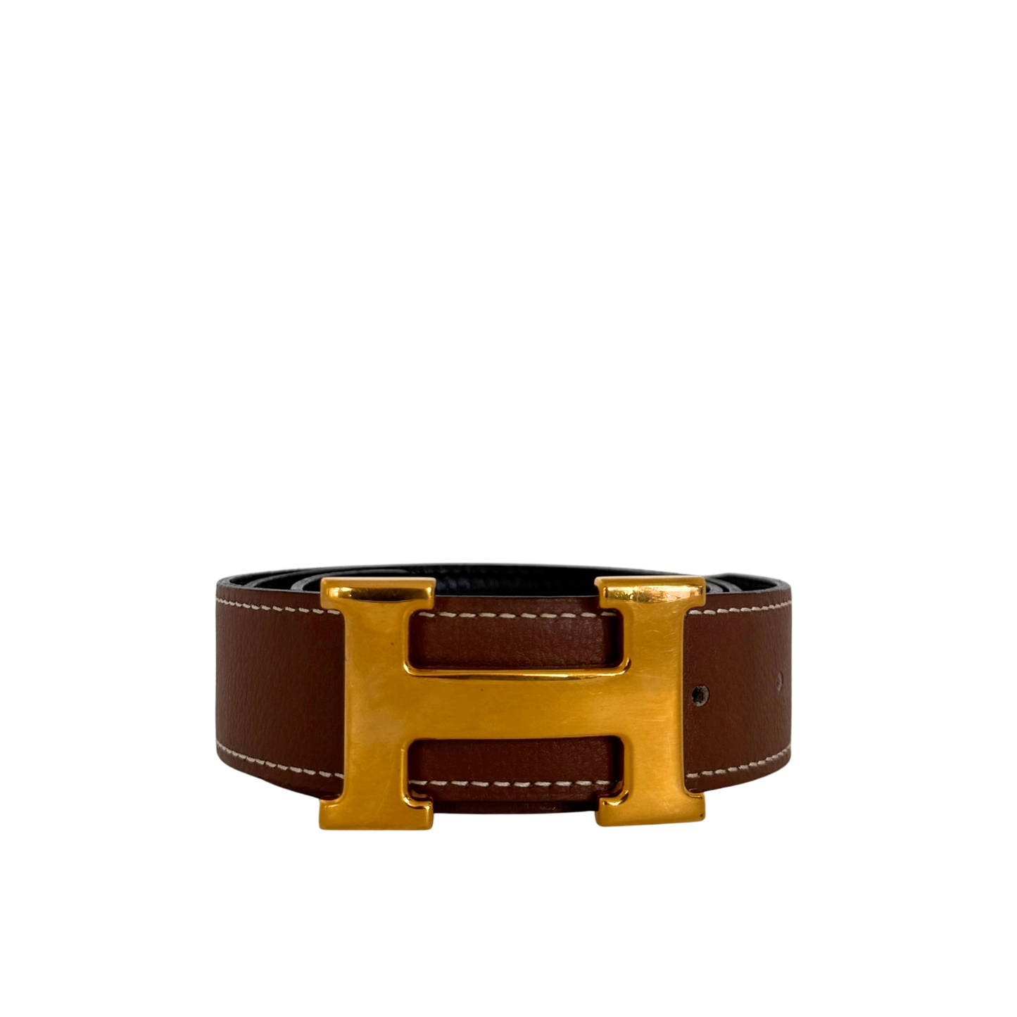 Hermès Gürtelschließe H und Wendbarer Gürtelriemen Braun Schwarz 70cm / sehr gut Hermès