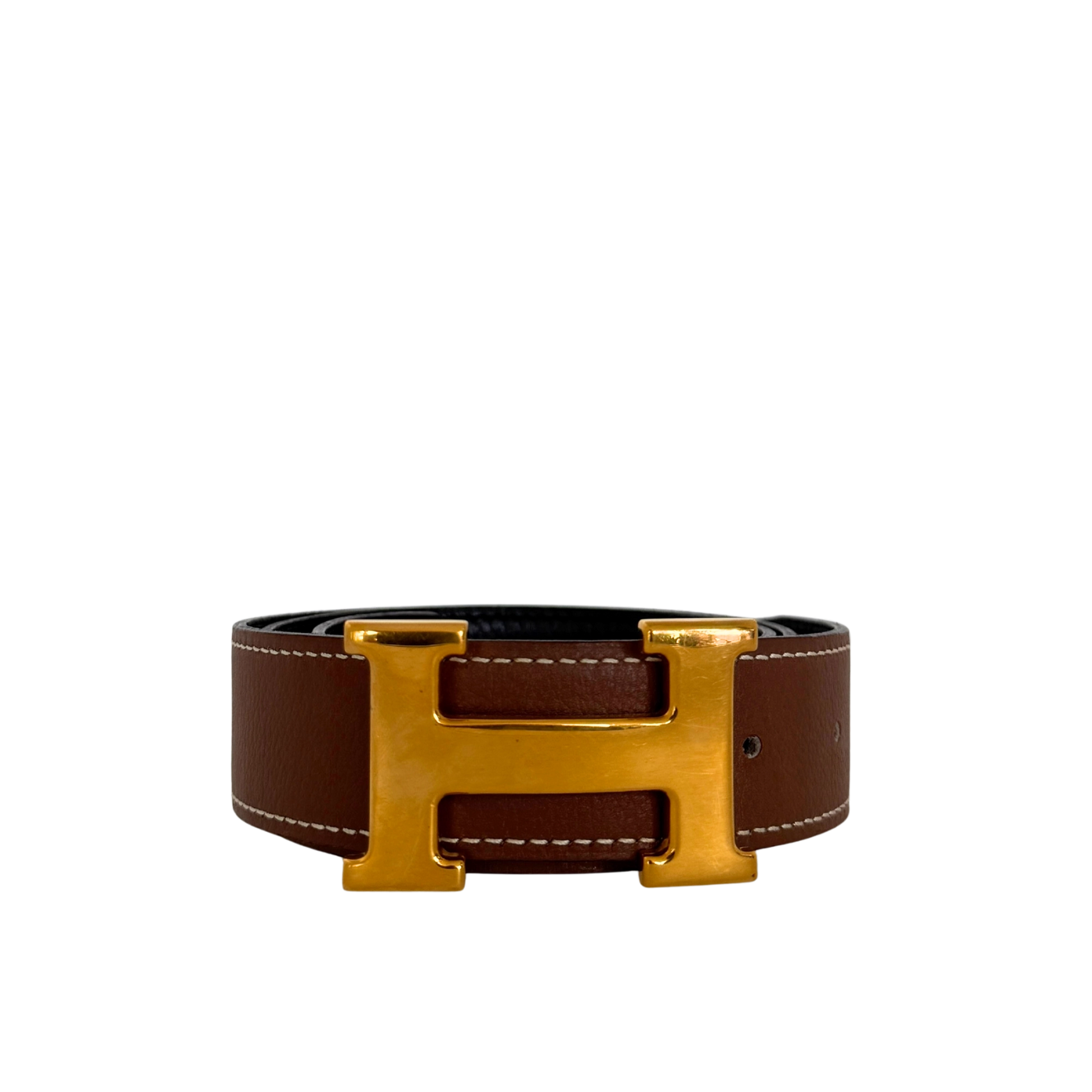 Hermès Gürtelschließe H und Wendbarer Gürtelriemen Braun Schwarz 70cm / sehr gut Hermès