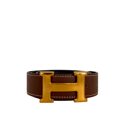Hermès Gürtelschließe H und Wendbarer Gürtelriemen Braun Schwarz 70cm / sehr gut Hermès