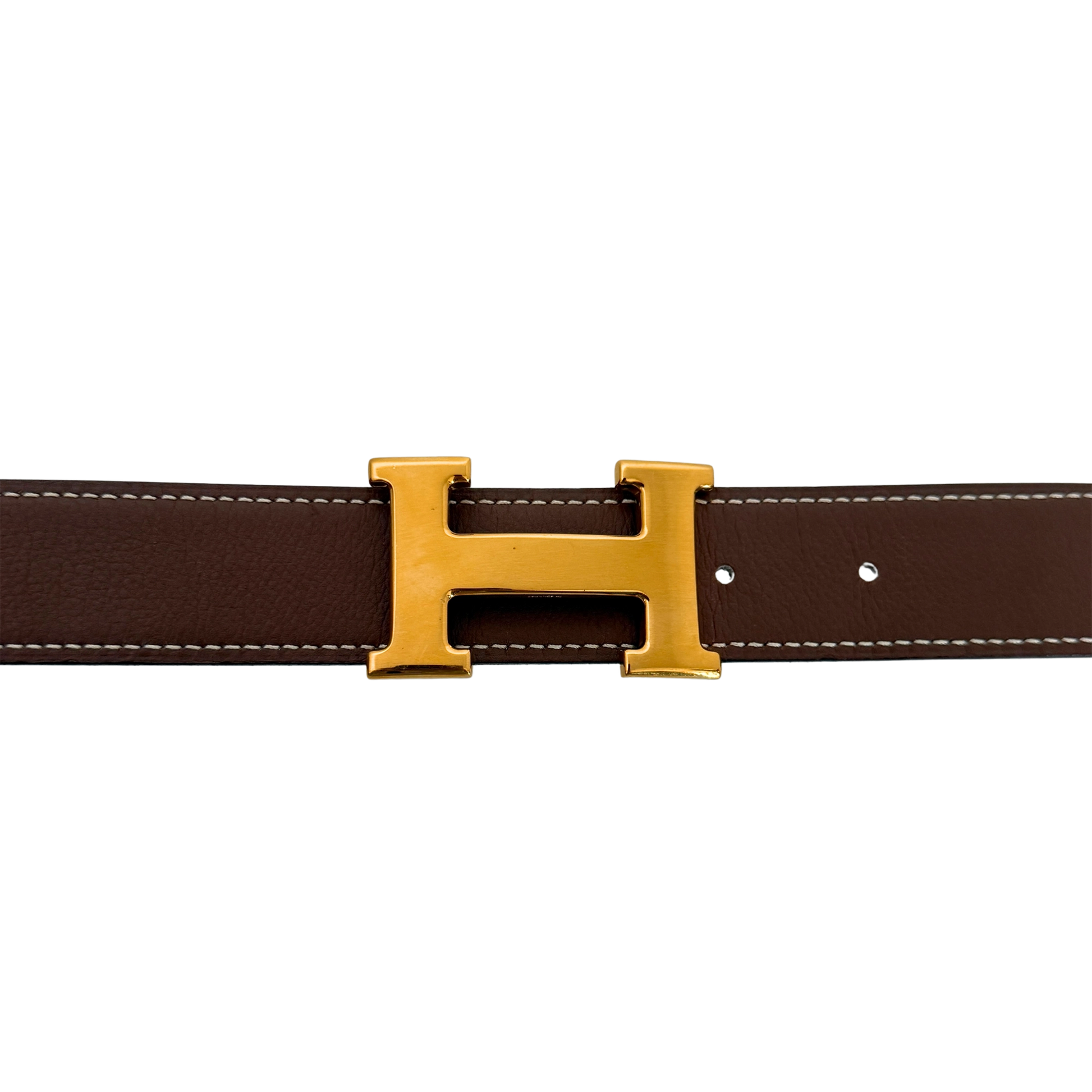 Hermès Gürtelschließe H und Wendbarer Gürtelriemen Braun Schwarz 70cm / sehr gut Hermès