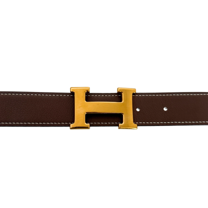 Hermès Gürtelschließe H und Wendbarer Gürtelriemen Braun Schwarz 70cm / sehr gut Hermès