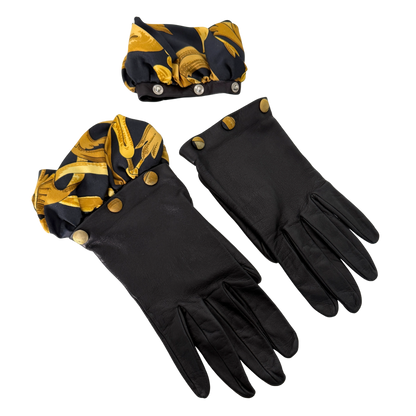 Hermès Lederhandschuhe mit Seidensaum Schwarz / neuwertig Hermès