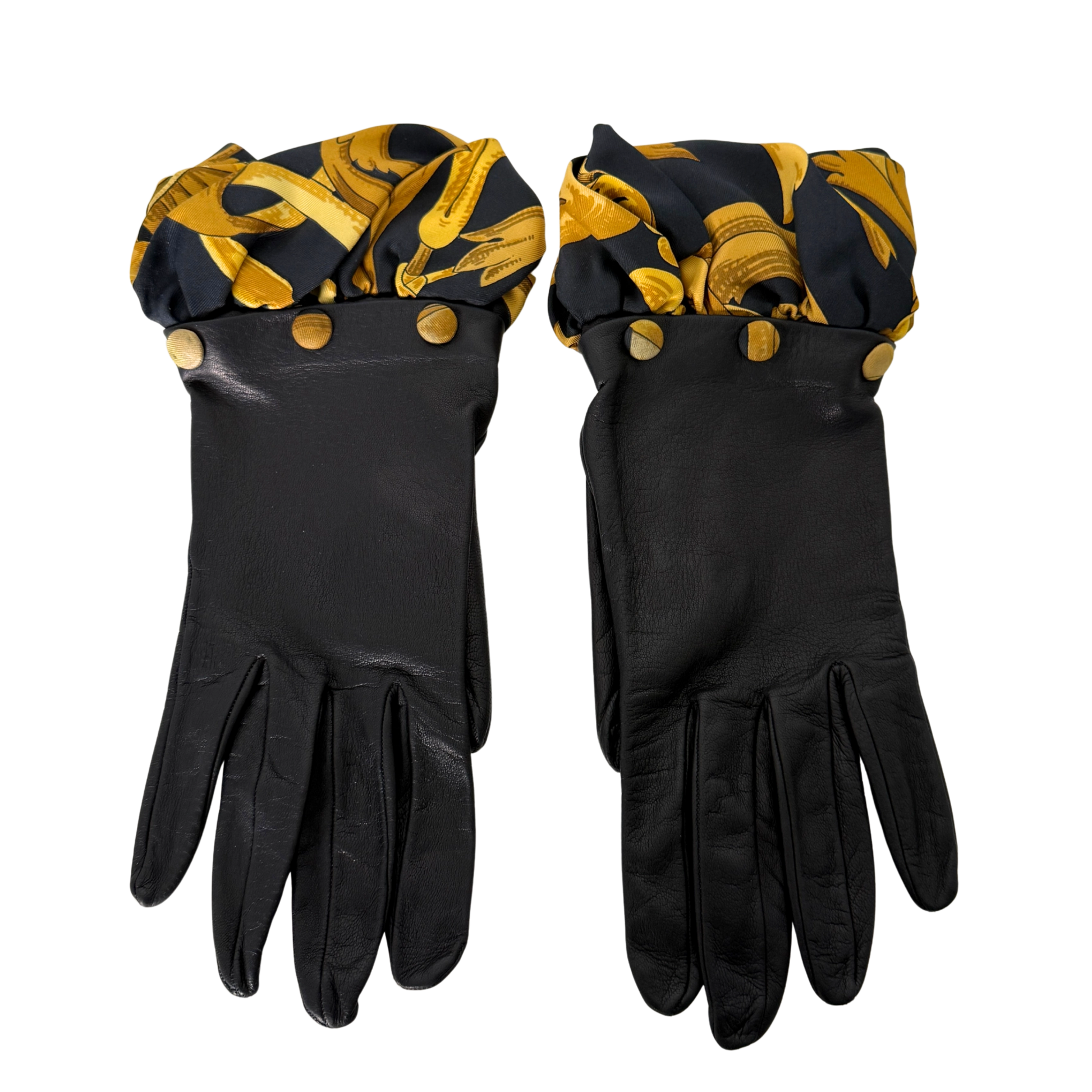 Hermès Lederhandschuhe mit Seidensaum Schwarz / neuwertig Hermès