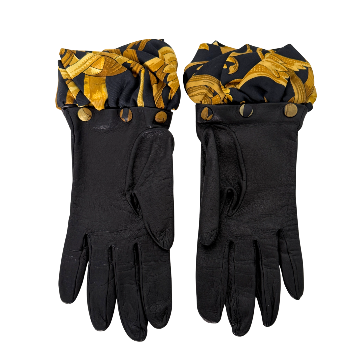 Hermès Lederhandschuhe mit Seidensaum Schwarz / neuwertig Hermès