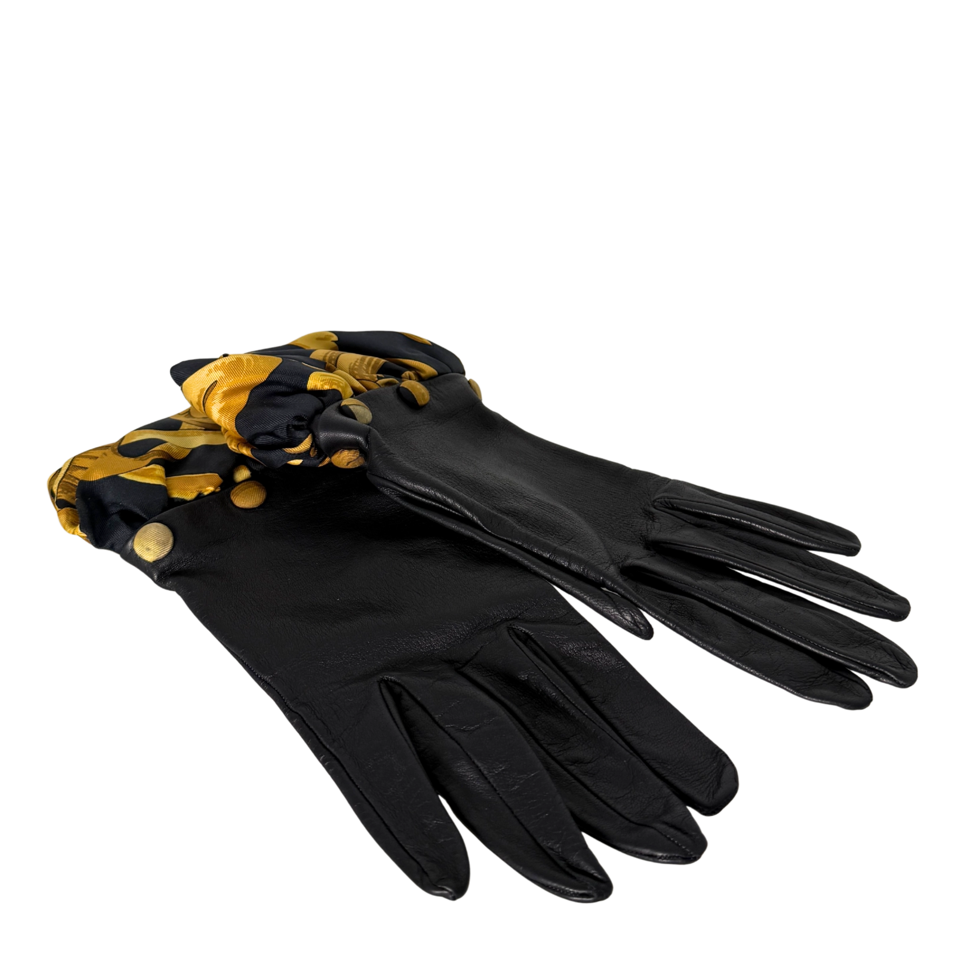 Hermès Lederhandschuhe mit Seidensaum Schwarz / neuwertig Hermès