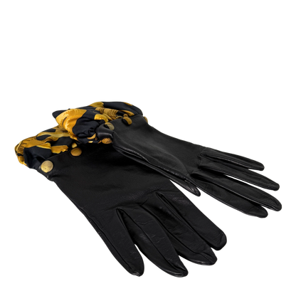 Hermès Lederhandschuhe mit Seidensaum Schwarz / neuwertig Hermès