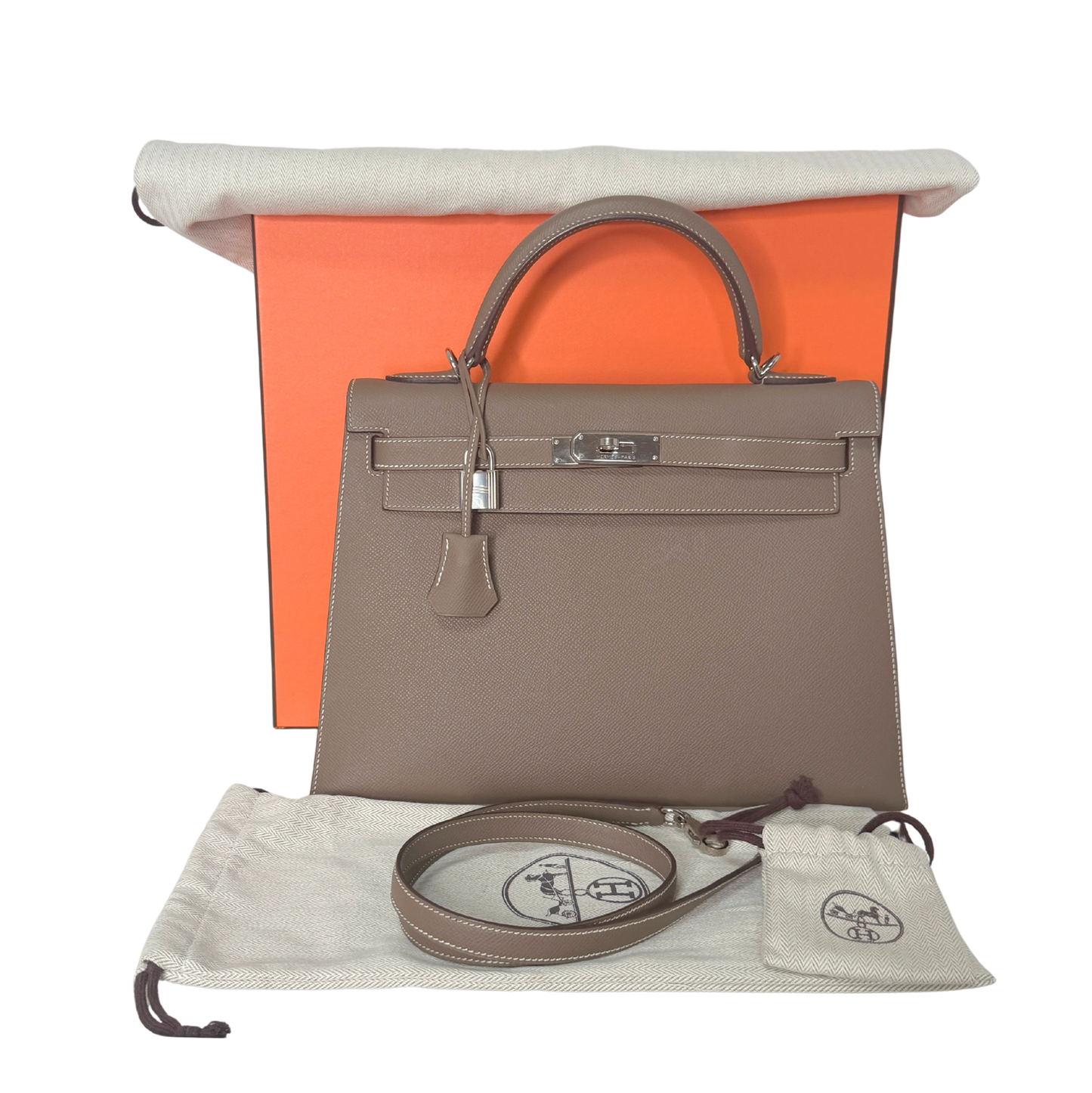 Hemès Kelly Bag 32 Sellier Epsom Leder Etoupe / sehr gut Hermès