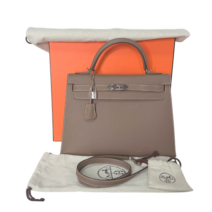 Hemès Kelly Bag 32 Sellier Epsom Leder Etoupe / sehr gut Hermès