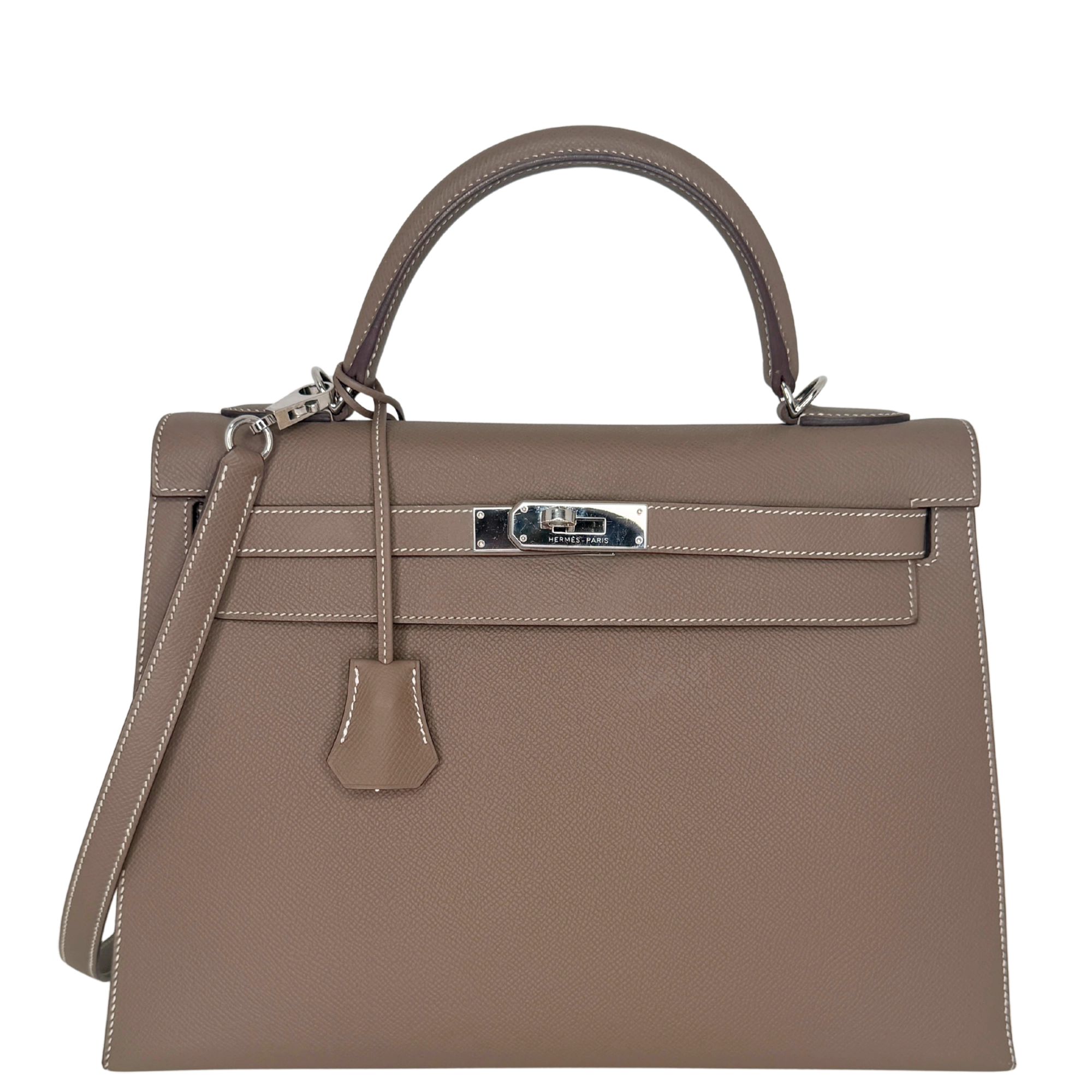 Hemès Kelly Bag 32 Sellier Epsom Leder Etoupe / sehr gut Hermès