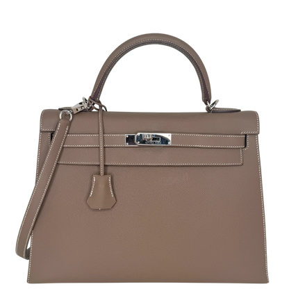 Hemès Kelly Bag 32 Sellier Epsom Leder Etoupe / sehr gut Hermès