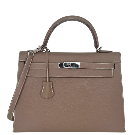 Hemès Kelly Bag 32 Sellier Epsom Leder Etoupe / sehr gut Hermès
