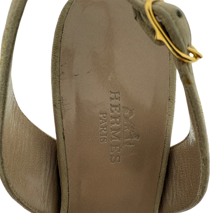 Hermès Premières Sandalen aus Veloursleder beige gold Größe 37 / sehr gut Hermès