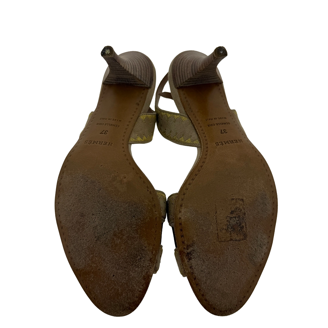 Hermès Premières Sandalen aus Veloursleder beige gold Größe 37 / sehr gut Hermès