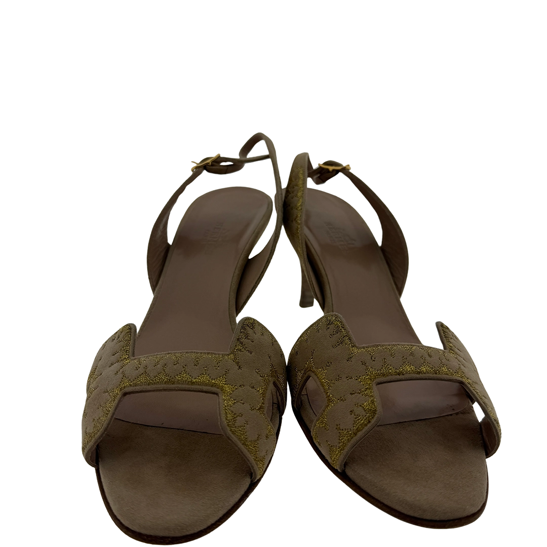 Hermès Premières Sandalen aus Veloursleder beige gold Größe 37 / sehr gut Hermès