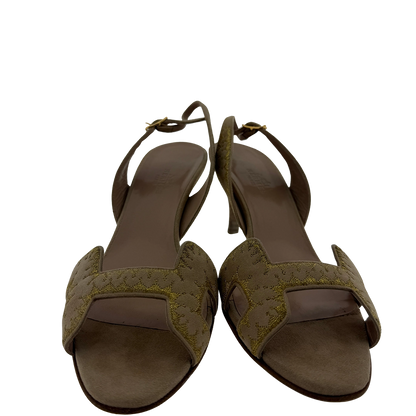 Hermès Premières Sandalen aus Veloursleder beige gold Größe 37 / sehr gut Hermès