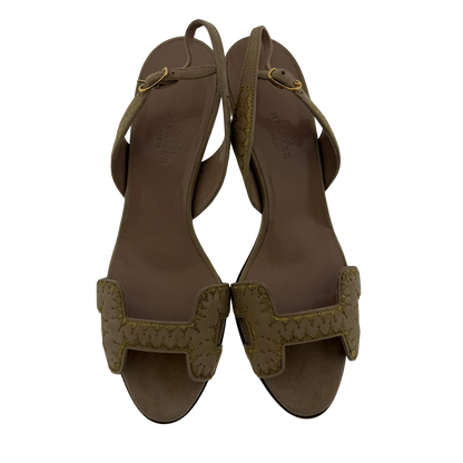 Hermès Premières Sandalen aus Veloursleder beige gold Größe 37 / sehr gut Hermès